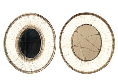 Lot 346 - PAIR OF MODERN INTERIOR DESIGNERS' RATTAN OVAL MIRRORS