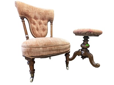 Lot 769 - VICTORIAN 19TH CENTURY MAHOGANY PIANO STOOL & NURSING CHAIR