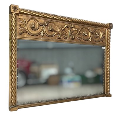 Lot 586 - 19TH CENTURY GILT WOOD & GESSO WORKED OVERMANTEL WALL MIRROR