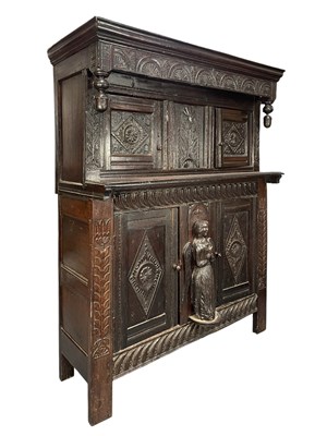 Lot 568 - FLEMISH 17TH CENTURY CARVED OAK COURT CUPBOARD / BUFFET DE CORPS