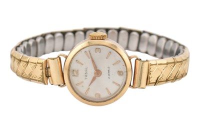 Lot 379 - HALLMARKED 9CT GOLD CASED TOSAL WRISTWATCH ON PLATED STRAP