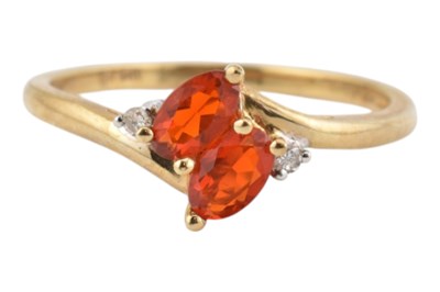 Lot 429 - HALLMARKED 9CT GOLD FIRE OPAL & DIAMOND RING