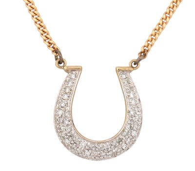 Lot 13 - HALLMARKED 9CT GOLD & DIAMOND HORSESHOE PENDANT NECKLACE