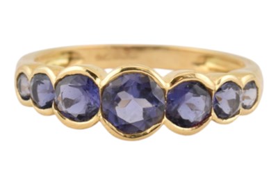 Lot 466 - HALLMARKED 9CT GOLD & AMETHYST FIVE STONE RING