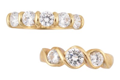 Lot 364 - TWO HALLMARKED 14CT GOLD & CZ RINGS