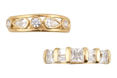 Lot 382 - TWO HALLMARKED 14CT GOLD CZ HALF HOOP BAND RINGS