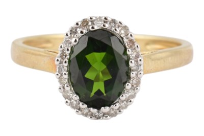 Lot 59 - HALLMARKED 9CT GOLD TOURMALINE & DIAMOND HALO RING