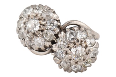 Lot 353 - HALLMARKED 18CT GOLD & DIAMOND TWIN CLUSTER RING