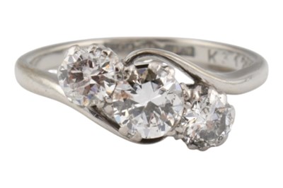 Lot 158 - 18CT WHITE GOLD & DIAMOND THREE STONE RING