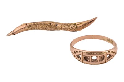 Lot 335 - HALLMARKED 9CT GOLD BROOCH PIN & RING AF