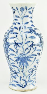 Lot 2 - QING DYNASTY BLUE AND WHITE VASE WITH DRAGON 清 青花龙穿牡丹小瓶