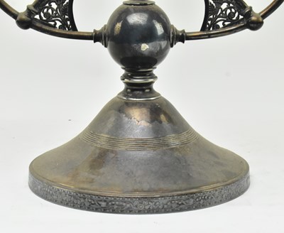 Lot 32 - ART NOUVEAU SILVER PLATE & CRANBERRY GLASS CENTREPIECE EPERGNE