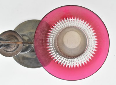 Lot 32 - ART NOUVEAU SILVER PLATE & CRANBERRY GLASS CENTREPIECE EPERGNE