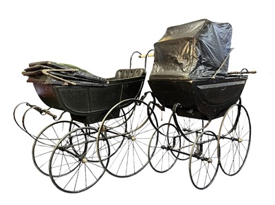 Lot 357 - TWO EDWARDIAN EARLY 20TH CENTURY TWIN SEAT PRAMS