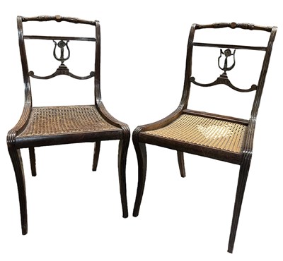 Lot 476 - PAIR OF REGENCY MAHOGANY & CANE SEAT LYRA BACK CHAIRS