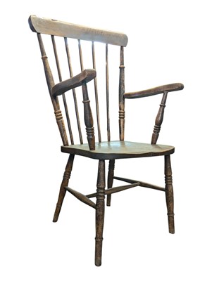 Lot 804 - 19TH CENTURY VICTORIAN ASH & ELM WINDSOR ARMCHAIR