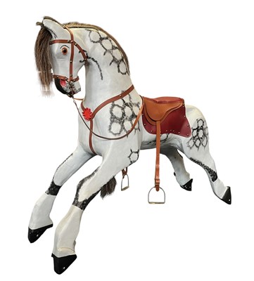Lot 489 - LARGE VONTAGE 20TH CWENTURY DAPPLE PAINTED CARVED WOOD ROCKING HORSE