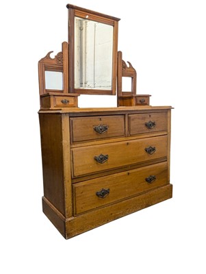 Lot 885 - EDWARDIAN SATIN WALNUT DRESSING CHEST OF DRAWERS