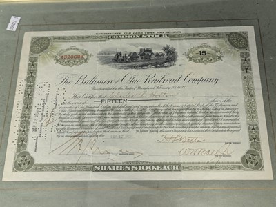 Lot 490 - 1929 BALTIMORE & OHIO RAILROAD COMPANY FIFTEEN SHARES CERTIFICATE