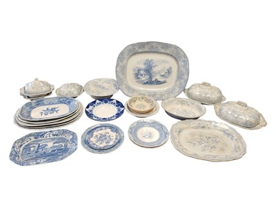 Lot 129 - LARGE COLLECTION OF 19TH CENTURY BLUE & WHITE TRANSFER PRINT & FLOW WARE PLATES