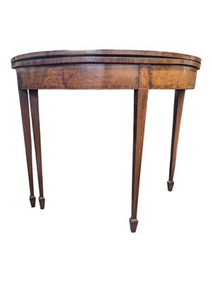 Lot 832 - 19TH CENTURY GEORGE III MAHOGANY INLAID DEMI LUNE TABLE