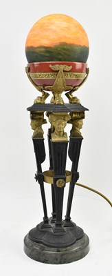 Lot 390 - 20TH CENTURY CAST IRON CERAMIC & SLATE NEO CLASSICAL TABLE LAMP