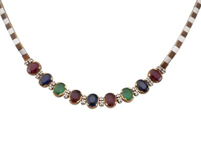 Lot 372 - 14CT GOLD & GEM SET NECKLACE
