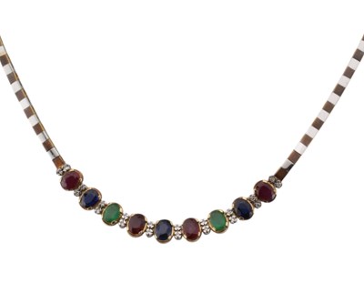 Lot 372 - 14CT GOLD & GEM SET NECKLACE