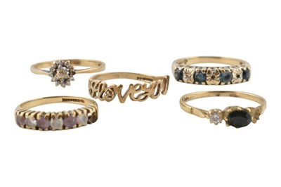 Lot 373 - COLLECTION OF FIVE HALLMARKED 9CT GOLD GEM SET RINGS RINGS AF