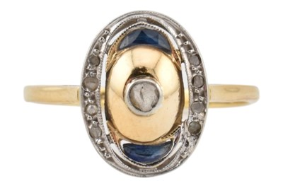 Lot 175 - 18CT GOLD SAPPHIRE & DIAMOND MOURNING RING