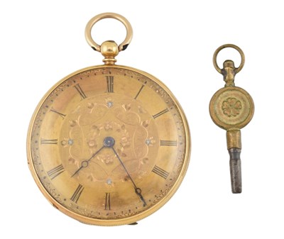 Lot 42 - E RAFFIN GENEVE 19TH CENTURY YELLOW METAL OPEN FACE POCKET WATCH