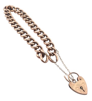 Lot 98 - 9CT GOLD CHAIN LINK HEART PADLOCK BRACELET