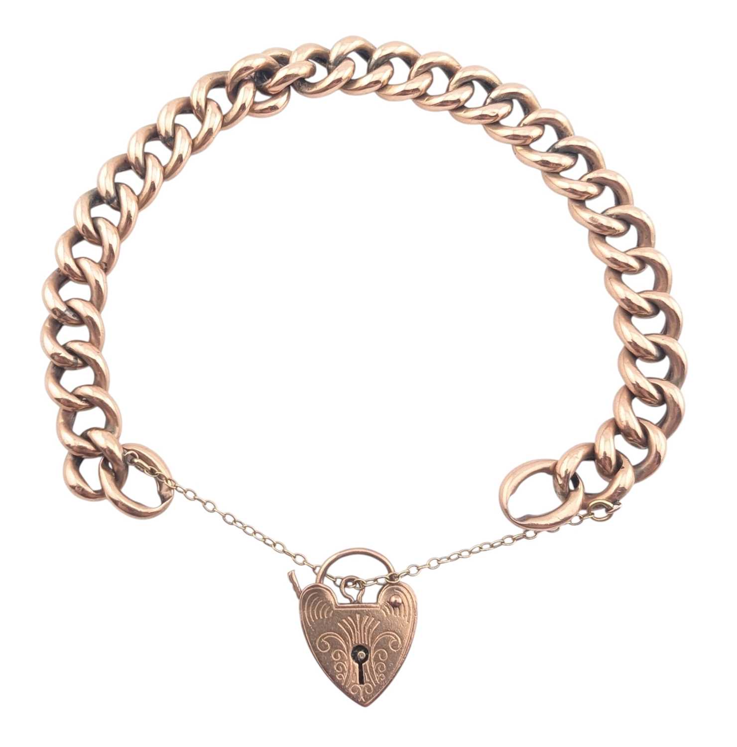 Lot 98 - 9CT GOLD CHAIN LINK HEART PADLOCK BRACELET