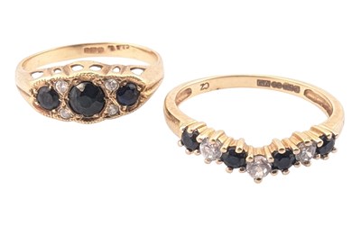Lot 401 - TWO HALLMARKED 9CT GOLD SAPPHIRE & CZ RINGS
