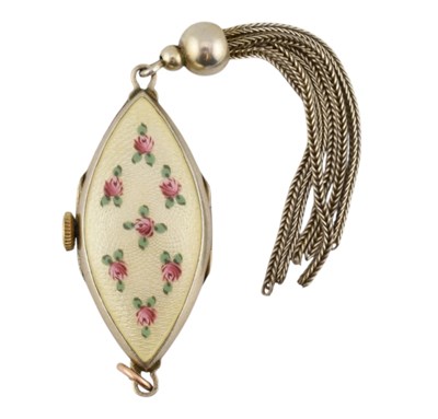 Lot 103 - CORUNDO STERLING SILVER GUILLOCHE ENAMEL PENDANT WATCH