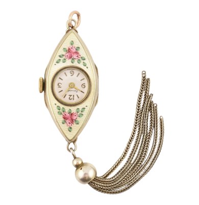 Lot 103 - CORUNDO STERLING SILVER GUILLOCHE ENAMEL PENDANT WATCH