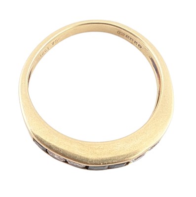 Lot 100 - HALLMARKED 18CT GOLD SAPPHIRE & DIAMOND HALF HOOP RING