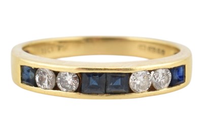 Lot 100 - HALLMARKED 18CT GOLD SAPPHIRE & DIAMOND HALF HOOP RING