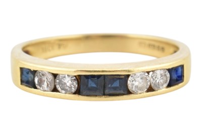 Lot 100 - HALLMARKED 18CT GOLD SAPPHIRE & DIAMOND HALF HOOP RING