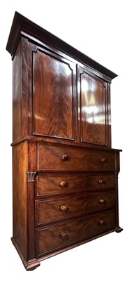Lot 478 - GEORGE III 19TH CENTURY FLAME MAHOGANY SECRETAIRE BUREAU BOOKCASE CUPBOARD