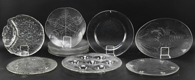 Lot 311 - KOSTA BODA, IITTALA ETC - COLLECTION OF TWELVE VINTAGE FROSTED GLASS PLATES & PLATTERS