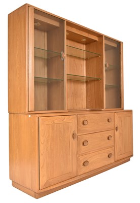 Lot 129 - ERCOL WINDSOR RANGE BEECH & ELM GLAZED DISPLAY UNIT CABINET