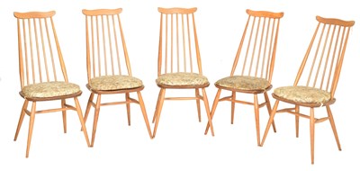 Lot 232 - ERCOL - GOLDSMITH RANGE - FIVE MID CENTURY 1960S BEECH & ELM DINING CHAIRS