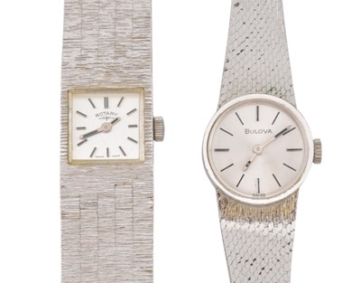 Lot 256 - BULOVA & ROTARY WHITE METAL LADIES CASED WRISTWATCHES