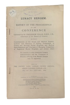 Lot 96 - PAMPHLET - 1922 LUNACY REFORM, REPORT OF THE PROCEEDINGS OF THE CONFERENCE