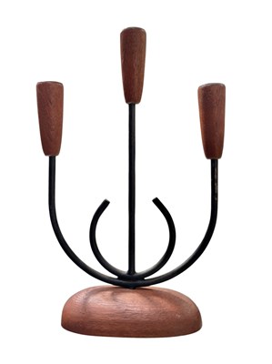 Lot 17 - LUTHJE - DANISH MODERN DESIGN - RETRO TEAK AND METAL CANDLESTICK
