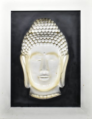 Lot 241 - CONTEMPORARY MOULDED IN RELIEF RESIN WALL ARTWORK OF BUDDHA HEAD