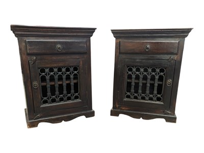 Lot 825 - PAIR OF 20TH CENTURY INDIAN SHEESHAM WOOD BEDSIDE CABINETS
