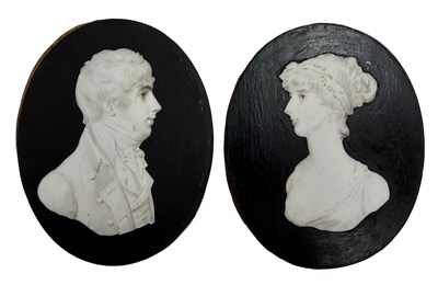 Lot 22 - PAIR OF 19TH CENTURY WATERCOLOUR ON IVORY MINIATURE PORTRAITS OF HUSBAND & WIFE