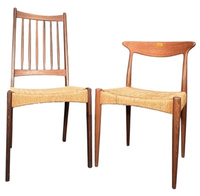 Lot 367 - ARNE HOVMAND-OLSEN X MAGENS KOLD - TWO DANISH 1960S TEAK & PAPER CORD CHAIRS